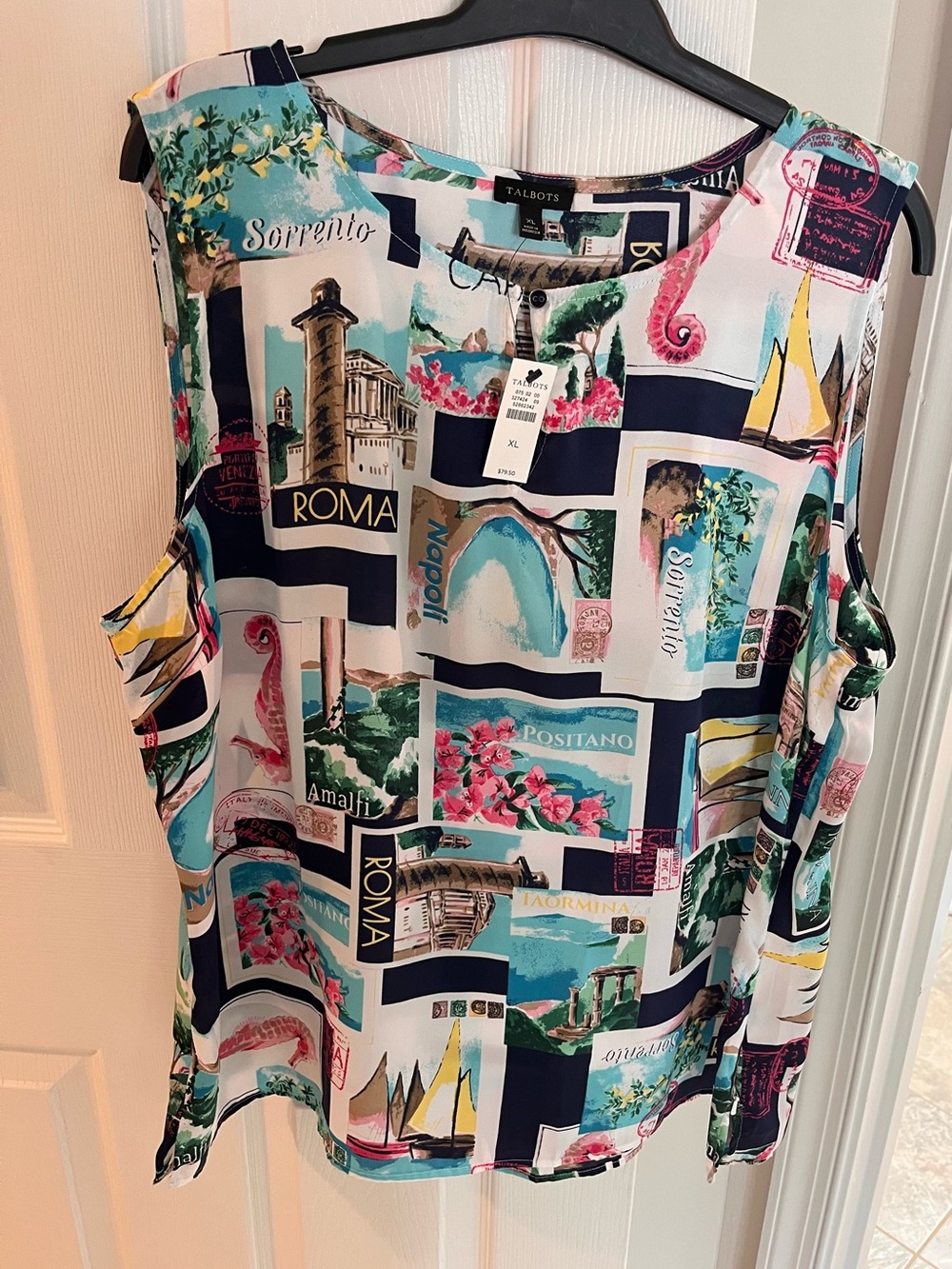 Talbots Sleeveless Travel Scenes Printed Shirt